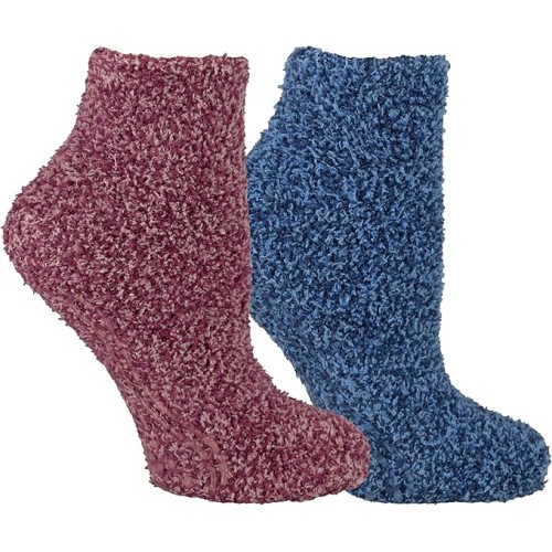 Dr. Scholl's Women's Fuzzy Spa Low Cut Socks, 2 Pair, pink/blue, Women's Size 4-10