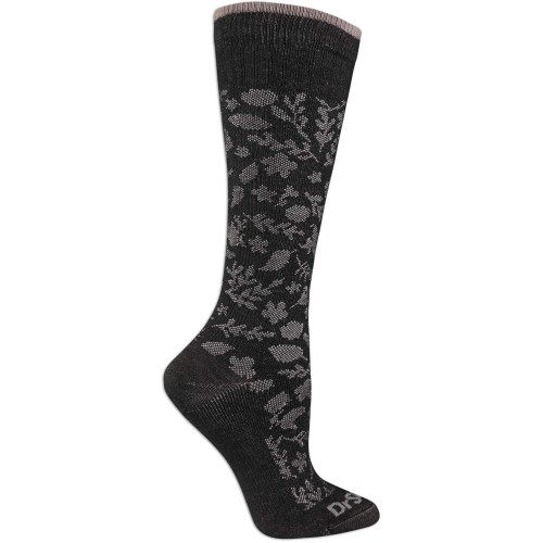 Dr. Scholl's Women's Knee High Graduated Compression - Lace Floral Pattern Socks, 1 Pair, Black/Pink, Women's Size 4-10