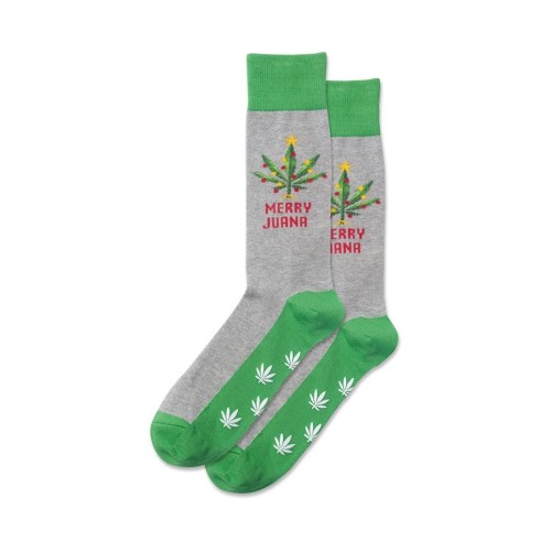 Hotsox Men's Merry Juana Non Skid Socks 1 Pair, Grey Heather, Men's 8.5-12 Shoe