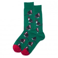 Hotsox Men's Reindeer Cat Socks 1 Pair, Green, Men's 8.5-12 Shoe