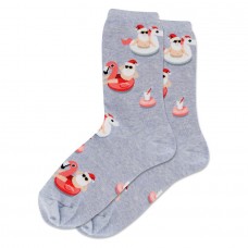 Hotsox Women's Pool Float Santa Socks 1 Pair, Blue Heather, Women's 4-10 Shoe