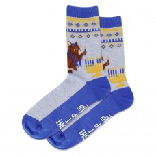 Hotsox Women's Menorah Cat Non Skid Socks 1 Pair, Blue Heather, Women's 4-10 Shoe