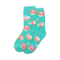 Hotsox Kid's Donut Cat Socks 1 Pair, Mint, Large/X-Large