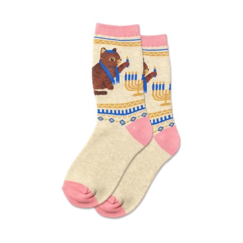 Hotsox Kid's Hanukkah Cat Socks 1 Pair, Natural Melange, Medium/Large
