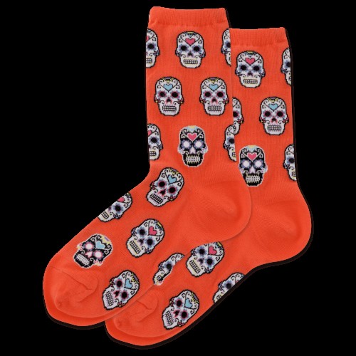 Hotsox Men's Sugar Skulls Socks 1 Pair, Bright Orange, Men's 8.5-12 Shoe