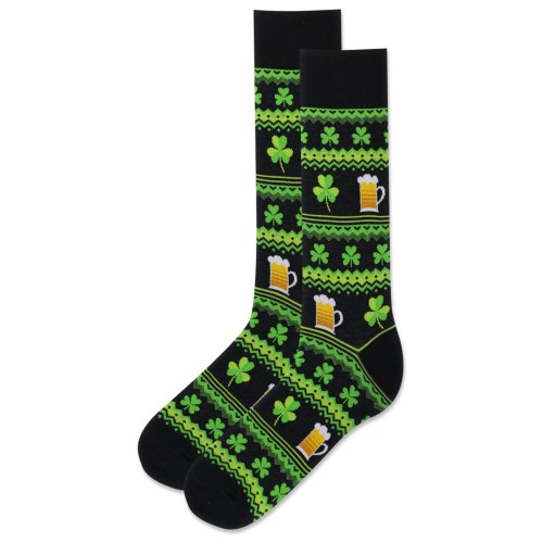 HotSox Men's St Patricks Day Fair Isle Socks 1 Pair, Black, Men's 10-13 Shoe