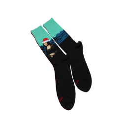 Hot Sox Men's Santa Mona Lisa Crew Socks 1 Pair, Black, Men's 6-12 Shoe
