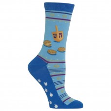 Hot Sox Women's Dreidel And Gelt Non Skid Crew Socks 1 Pair, Light Blue, Women's 4-10 Shoe