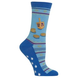 Hot Sox Women's Dreidel And Gelt Non Skid Crew Socks 1 Pair, Light Blue, Women's 4-10 Shoe