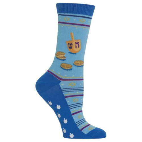 Hot Sox Women's Dreidel And Gelt Non Skid Crew Socks 1 Pair, Light Blue, Women's 4-10 Shoe