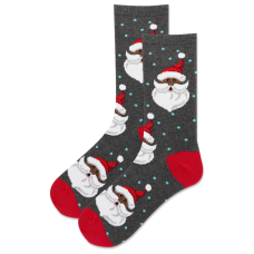 HotSox Women's Fuzzy Santa Head Socks 1 Pair, Charcoal Heather, Women's 9-11 Shoe