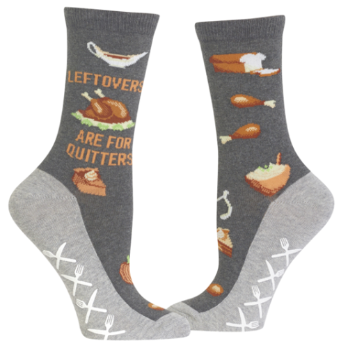 Hot Sox Women's Leftovers Are For Quitters Non Skid Crew Socks 1 Pair, Charcoal Heather, Women's 4-10 Shoe