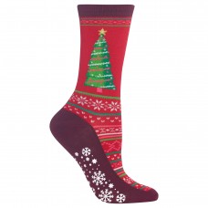 Hot Sox Women's Christmas Tree Non Skid Socks 1 Pair, Red, Women's 4-10