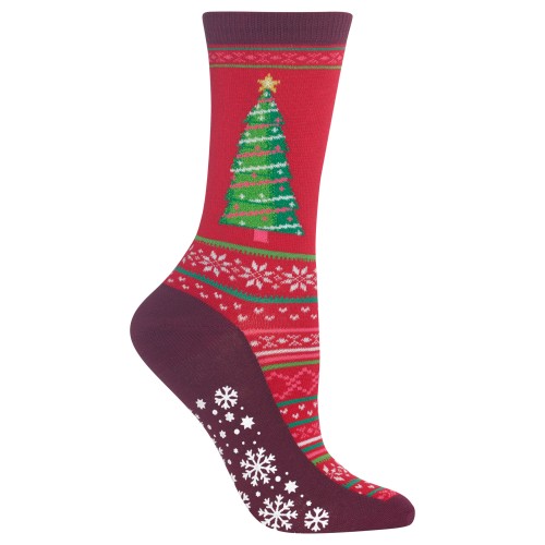 Hot Sox Women's Christmas Tree Non Skid Socks 1 Pair, Red, Women's 4-10