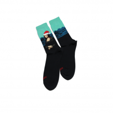 Hot Sox Women's Santa Mona Lisa Crew Socks 1 Pair, Black, Women's 4-10 Shoe