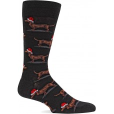 HotSox Mens Christmas Santa Dog Slack Socks, Black, 1 Pair, Mens Shoe 6-12.5