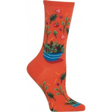 HOTSOX Womens Crew Socks Flying Salad 1 Pair, Orange, Womens 4-10 Shoe