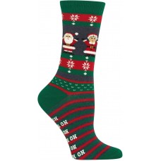 HotSox Womens Mr. and Mrs. Claus NSkid Socks, Forest, 1 Pair, Womens Shoe 4-10