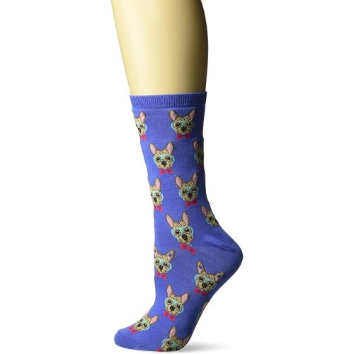 HOTSOX Womens Crew Socks Smart Frenchie 1 Pair, Blue, Womens 4-10 Shoe HOTSOX Womens Crew Socks Smart Frenchie 1 Pair, Blue, Womens 4-10 Shoe