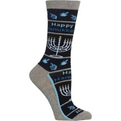 HotSox Womens Happy Hanukkah NSkid Socks, Black, 1 Pair, Womens Shoe 4-10