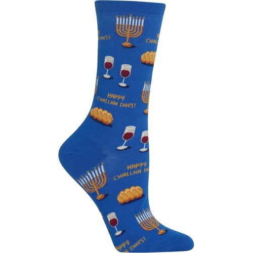 HotSox Womens Happy Challah Days Socks, Blue, 1 Pair, Womens Shoe 4-10 HotSox Womens Happy Challah Days Socks, Blue, 1 Pair, Womens Shoe 4-10