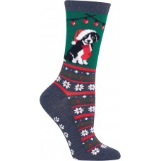 HotSox Womens Christmas Border Collie NSkid Socks, Forest, 1 Pair, Womens Shoe 4-10