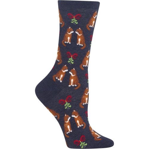 HotSox Womens Mistletoe Cat Socks, Denim Heather, 1 Pair, Womens Shoe 4-10 HotSox Womens Mistletoe Cat Socks, Denim Heather, 1 Pair, Womens Shoe 4-10