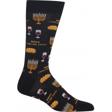 HotSox Mens Happy Challah Days Socks, Black, 1 Pair, Mens Shoe 6-12.5