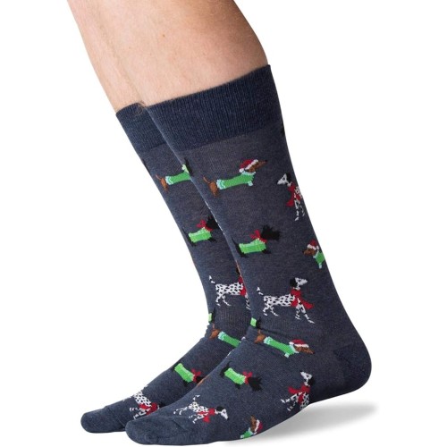 HotSox Mens Christmas Dogs Socks, Denim Heather, 1 Pair, Mens Shoe 6-12.5 HotSox Mens Christmas Dogs Socks, Denim Heather, 1 Pair, Mens Shoe 6-12.5