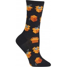 HOTSOX Womens Crew Socks Cats in Boxes 1 Pair, Black, Womens 4-10 Shoe