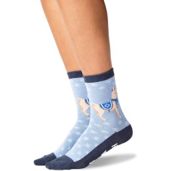 HOTSOX Womens Crew Socks Happy Llamakkah NON SKID 1 Pair, Blue heather, Womens 4-10 Shoe HOTSOX Womens Crew Socks Happy Llamakkah NON SKID 1 Pair, Blue heather, Womens 4-10 Shoe