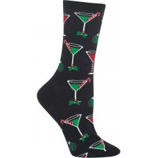 HOTSOX Womens Crew Socks Christmas Cocktails 1 Pair, Black, Womens 4-10 Shoe