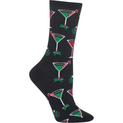 HOTSOX Womens Crew Socks Christmas Cocktails 1 Pair, Black, Womens 4-10 Shoe