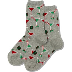 HOTSOX Womens Crew Socks Christmas Cocktails 1 Pair, Grey Heather, Womens 4-10 Shoe