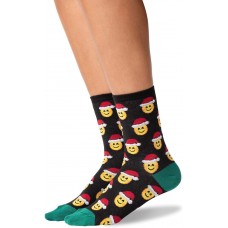 HOTSOX Womens Crew Socks Santa Smile Emoji 1 Pair, Black, Womens 4-10 Shoe