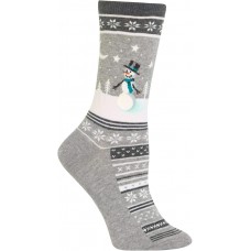 HOTSOX Womens Crew Socks Snowman Scene 1 Pair, Grey Heather, Womens 4-10 Shoe