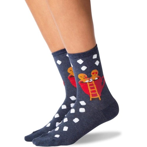 HOTSOX Womens Crew Socks Gingerbread Couple 1 Pair, Denim Heather, Womens 4-10 Shoe HOTSOX Womens Crew Socks Gingerbread Couple 1 Pair, Denim Heather, Womens 4-10 Shoe
