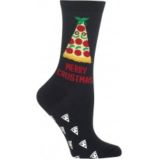 HOTSOX Womens Crew Socks Merry Crustmas Non Skid 1 Pair, Black, Womens 4-10 Shoe