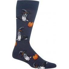 HOTSOX Mens Crew Socks Halloween Boston Terrier 1 Pair, Denim Heather, Mens 8-12 Shoe