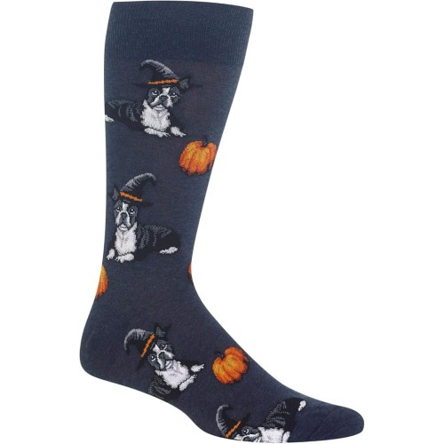 HOTSOX Mens Crew Socks Halloween Boston Terrier 1 Pair, Denim Heather, Mens 8-12 Shoe