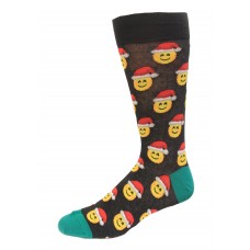 HOTSOX Mens Crew Socks Santa Smile Emoji 1 Pair, Black, Mens 8-12 Shoe