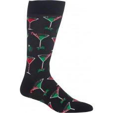 HOTSOX Mens Crew Socks Christmas Cocktails 1 Pair, Black, Mens 8-12 Shoe