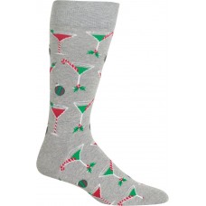 HOTSOX Mens Crew Socks Christmas Cocktails 1 Pair, Grey Heather, Mens 8-12 Shoe