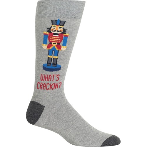 HOTSOX Mens Crew Socks Nutcracker 1 Pair, Grey Heather, Mens 8-12 Shoe