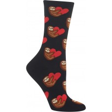 HOTSOX Womens Crew Socks Sloth Love 1 Pair, Black, Womens 4-10 Shoe