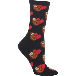 HOTSOX Womens Crew Socks Sloth Love 1 Pair, Black, Womens 4-10 Shoe