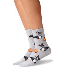 HOTSOX Womens Crew Socks Halloween Boston Terrier 1 Pair, Grey Heather, Womens 4-10 Shoe