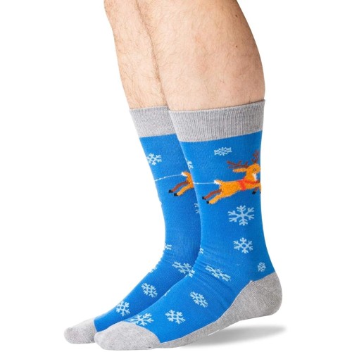 HOTSOX Mens Crew Socks Sleigh What NON SKID 1 Pair, Blue, Mens 8-12 Shoe
