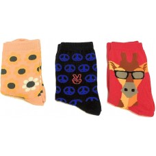 HOTSOX Kid's socks 3 pair Combo Gift Box. Giraffe/Peace Sign/Flowers, Adult Shoe size 10-13 