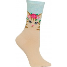 HotSox Cat Flower Crown Socks, Mint Melange, 1 Pair, Women Shoe 4-10